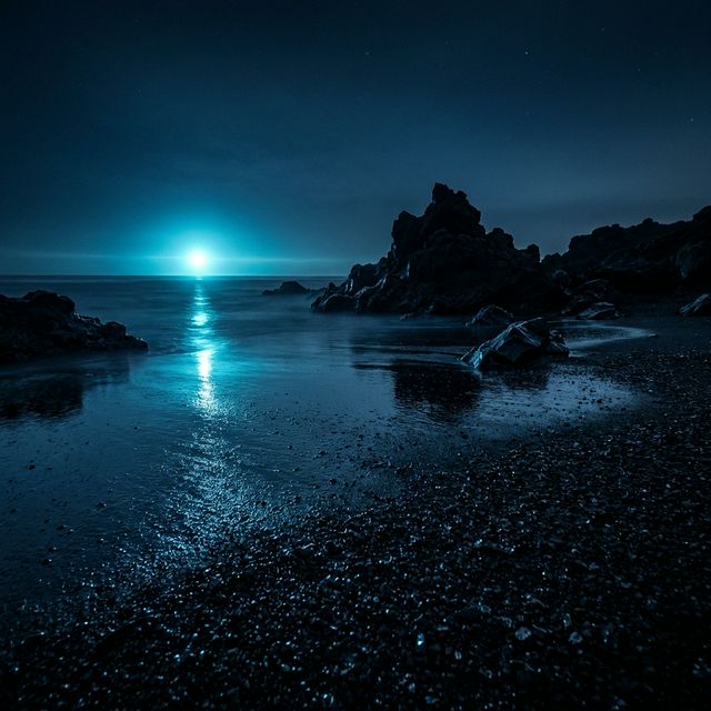 Obsidian Glass Beach at Midnight